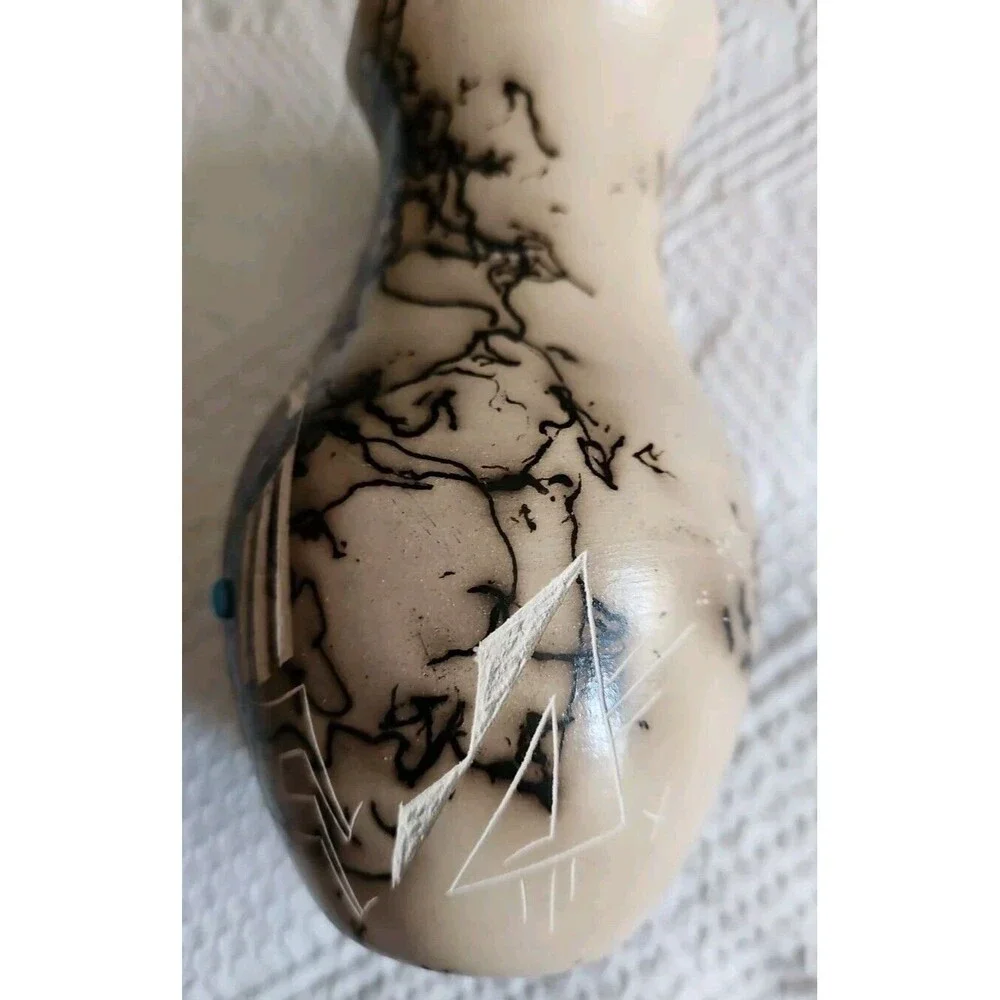 Vintage Navajo Horsehair Etched Pottery Vase Signed Numbered 6